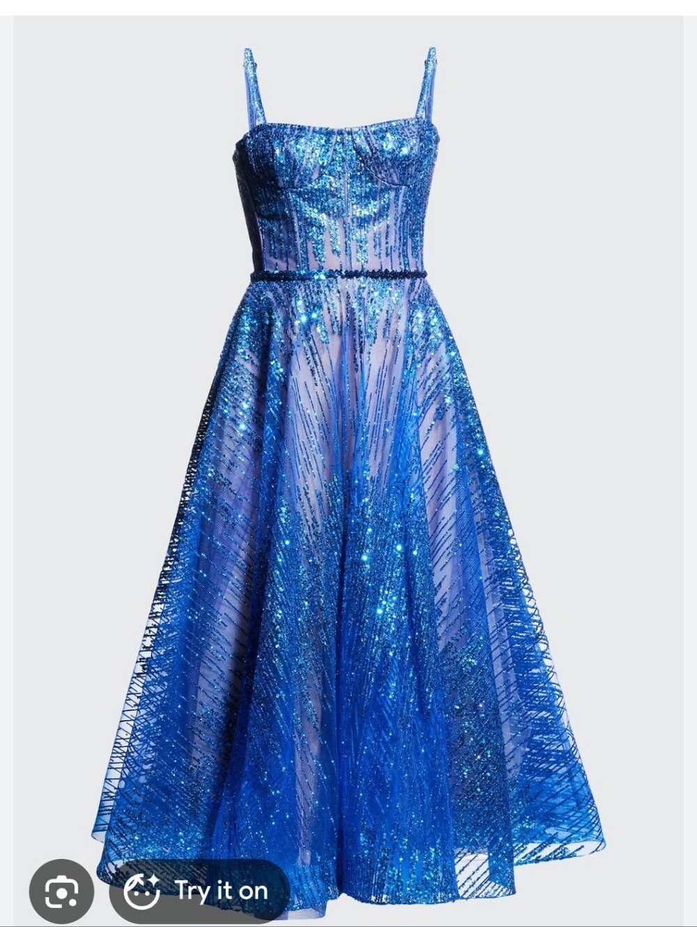 Bronx and Banco Blue Indigo Sequin Midi Dress Gown
